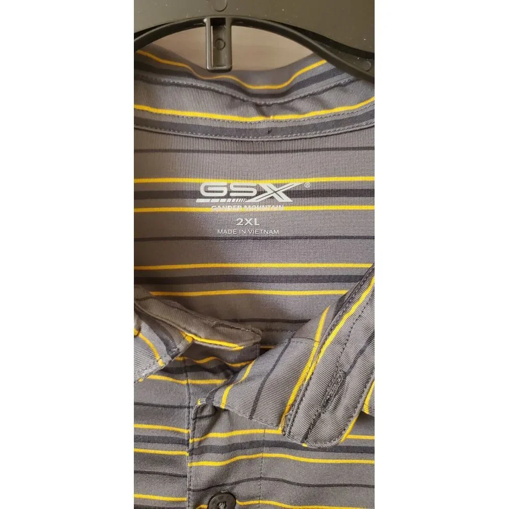Gander‎ Mountain GSX Polo Shirt Mens 2XL Grey Black Striped Collared Polyester